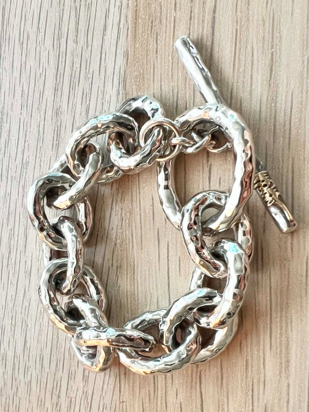 $1395 Ippolita Classico Jumbo Sterling Silver Hammered Bastille Link Bracelet 8"